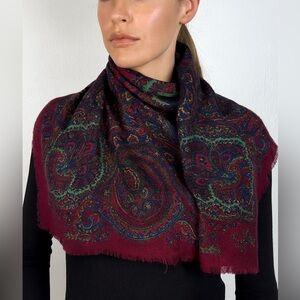Vintage Italian Paisley Scarf Burgundy Multicolor Square Wrap Specialty House